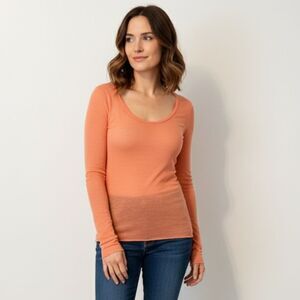 NWT Free People Sheer Long-Sleeve Top in "Champagne" Coral Size Medium